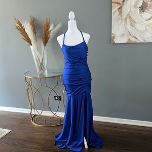 Morgan & Co. Royal Blue Ruched Maxi Dress